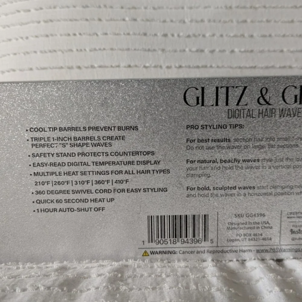 🩶▪️Glitz & Glam▪️ Digital Hair Barrel Waver Silver Rhinestone glitter